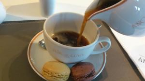 Louvre Cafe macaroons and coffee